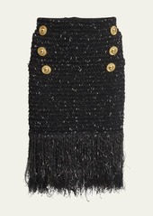 Balmain Fringed Tweed Short Skirt with 6 Buttons