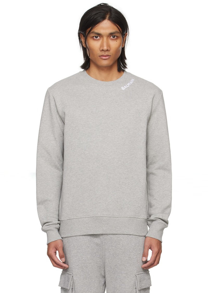 Balmain Gray Embroidered Sweatshirt