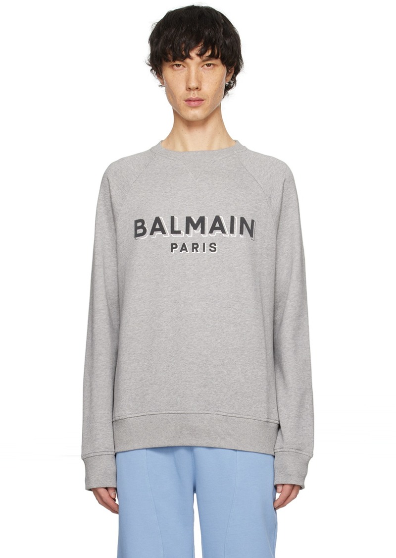 Balmain Gray Metallic Flocked Sweatshirt
