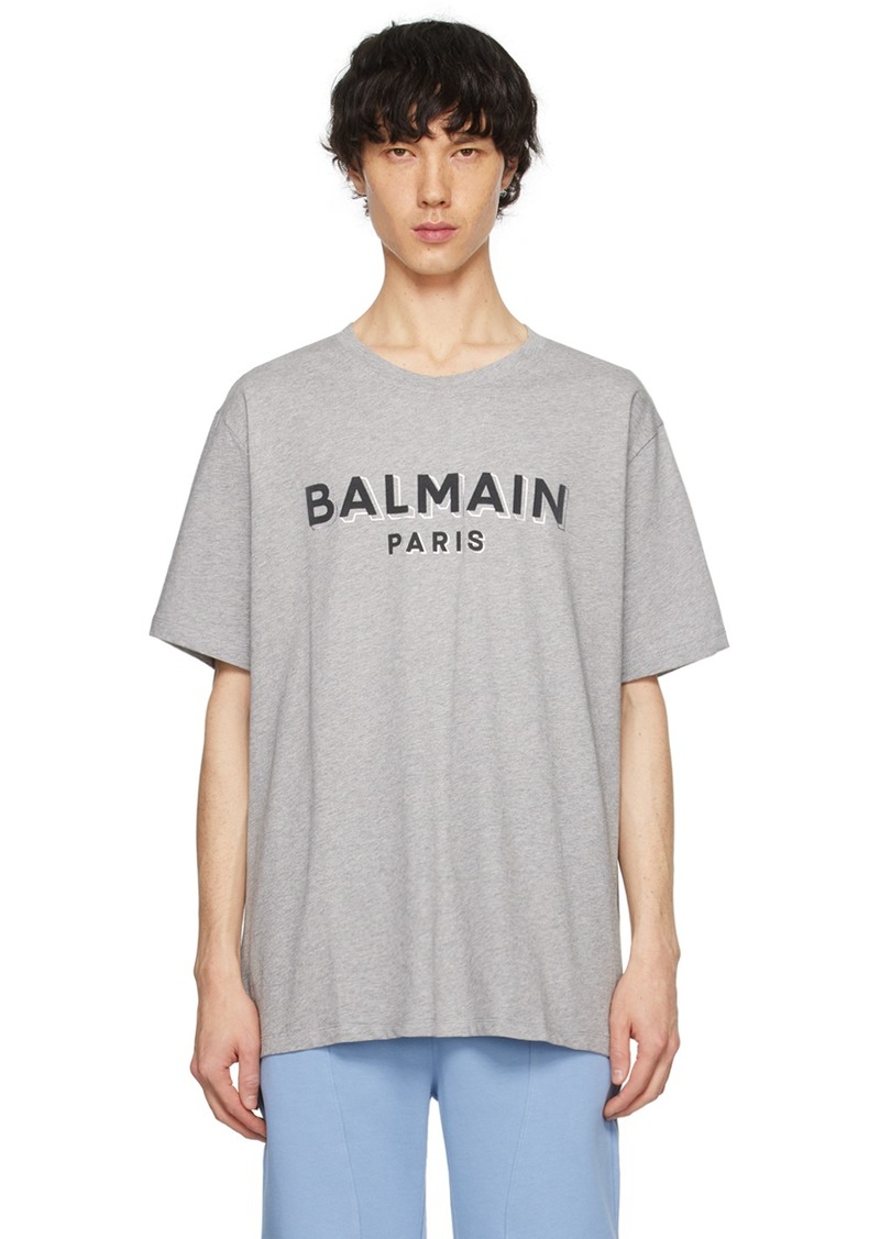 Balmain Gray Metallic Flocked T-Shirt