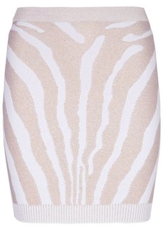 BALMAIN High waist zebra print knit short skirt