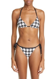 Balmain Houndstooth Check Two-Piece Triangle Swimsuit in White/Black at Nordstrom