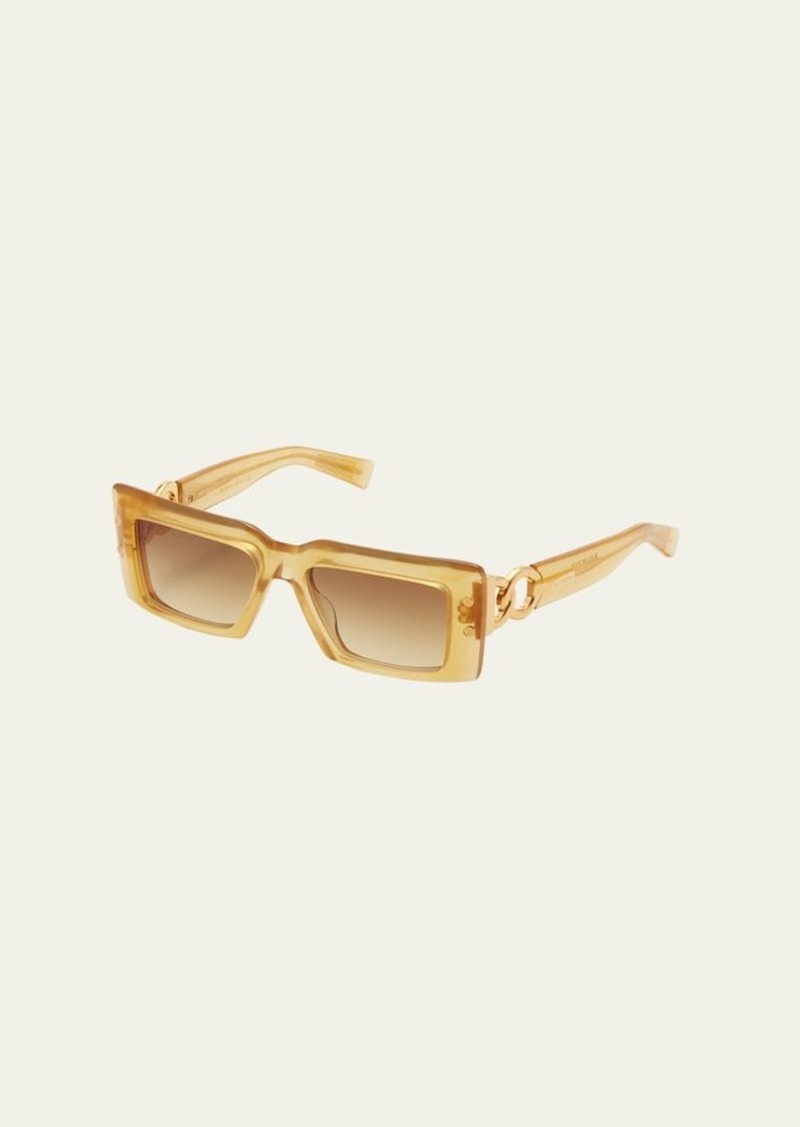 Balmain Imperial Acetate & Titanium Rectangle Sunglasses