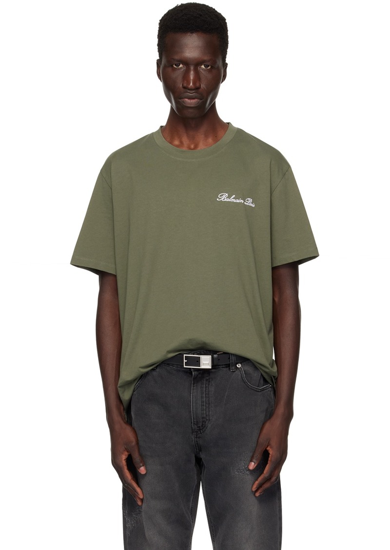 Balmain Khaki 'Balmain Signature' T-Shirt