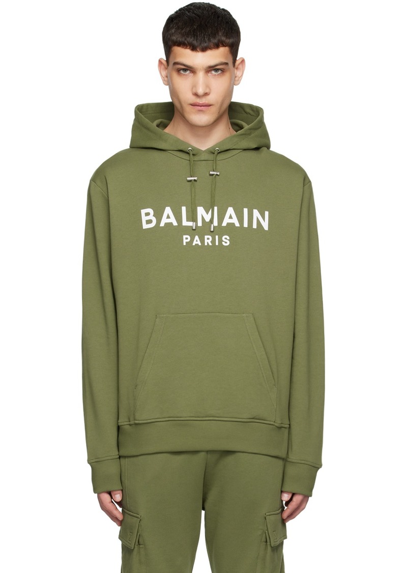 Balmain Khaki Paris Print Hoodie