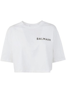 BALMAIN  LAMINATED CROPPED T-SHIRT CLOTHING