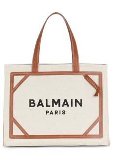 Balmain Large B-Army Canvas & Leather Tote in Gem Natural/Brown at Nordstrom