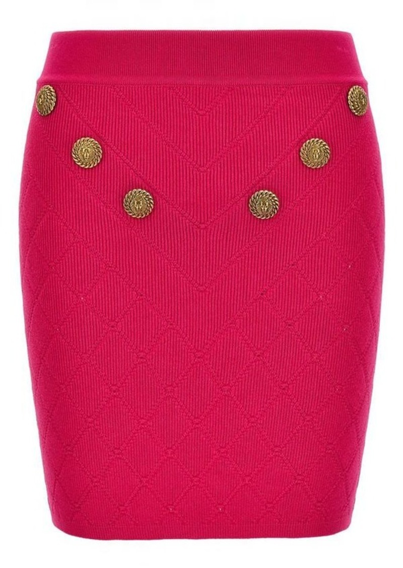 BALMAIN Logo button knitted skirt