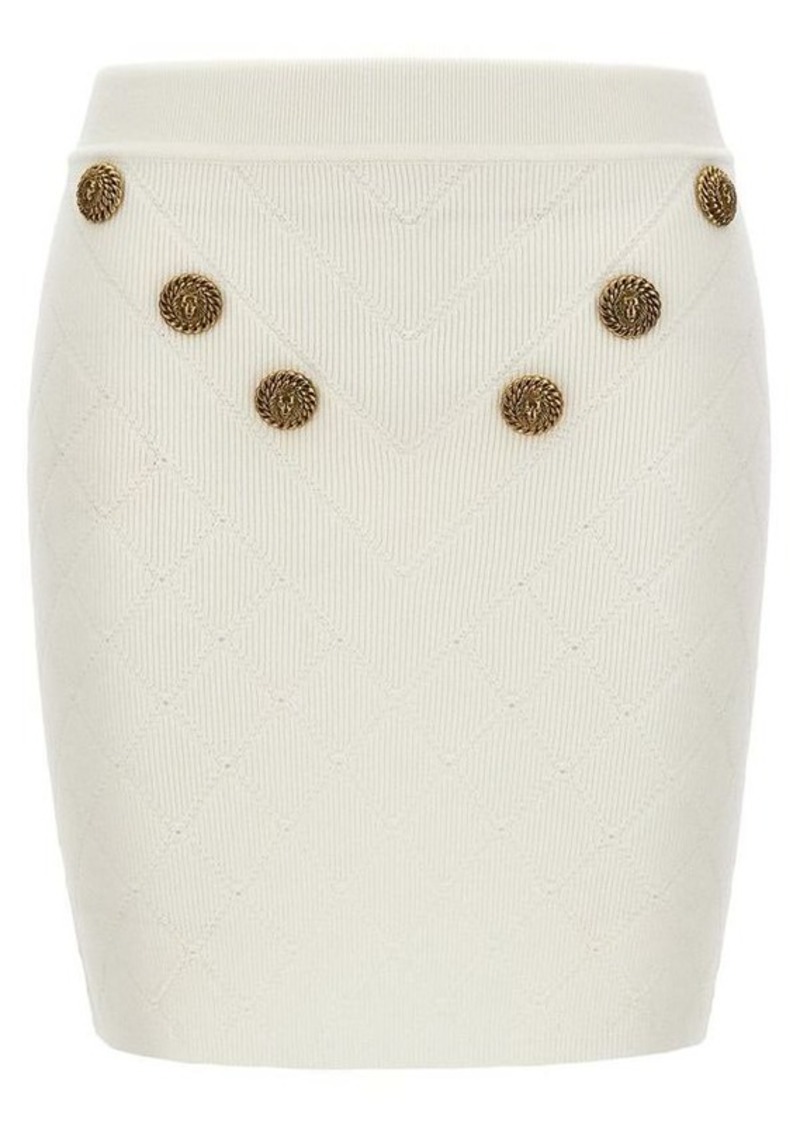 BALMAIN Logo button knitted skirt
