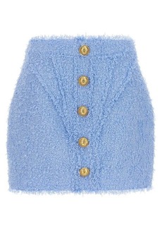 BALMAIN Logo button tweed skirt