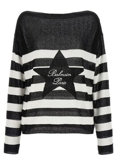 BALMAIN Logo embroidery striped sweater