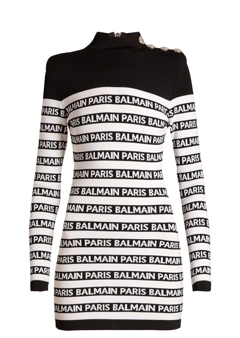 Balmain Balmain Striped logo-knit dress