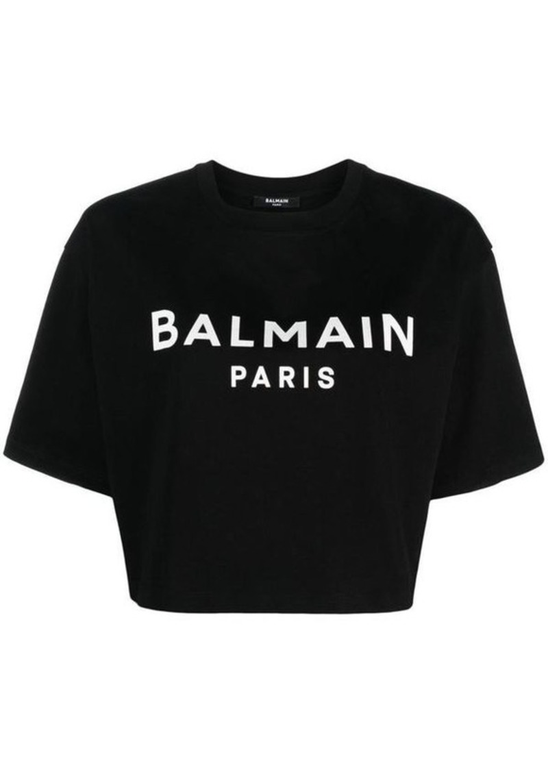 BALMAIN Logo cropped cotton t-shirt