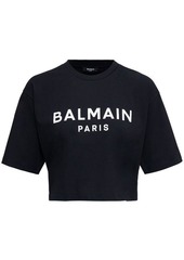 BALMAIN Logo organic cotton cropped t-shirt