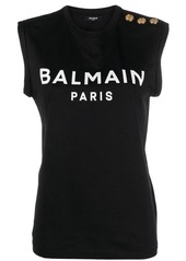 BALMAIN Logo organic cotton sleeveless top