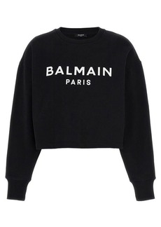 BALMAIN Logo print cropped sweatshirt