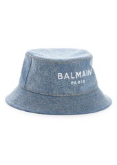 Balmain Logo Stretch Denim Bucket Hat in San Bleu Jean/Blanc at Nordstrom
