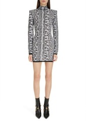 Balmain Long Sleeve Snakeskin Texture Knit Minidress