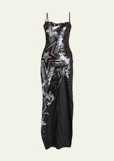 Balmain Long Star Sequin-Embroidered Dress