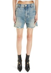 Balmain Loose Fit Raw Edge Cutoff Denim Shorts