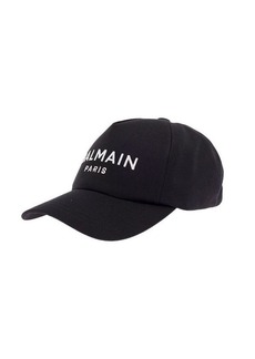 Balmain Man's Black Cotton Hat with Logo
