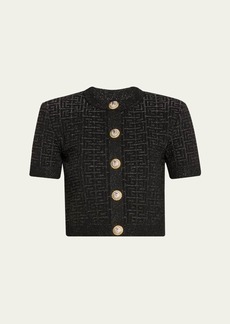 Balmain Monogram Glitter Button-Front Cardigan