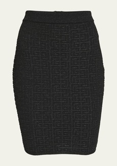 Balmain Monogram Glitter Knit Midi Skirt