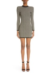 Balmain Monogram Jacquard Wool Blend Minidress