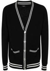 BALMAIN MONOGRAM JACQUARD WOOL CARDIGAN CLOTHING