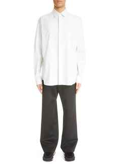 Balmain Moto Pleated Cotton Button-Up Shirt in White at Nordstrom