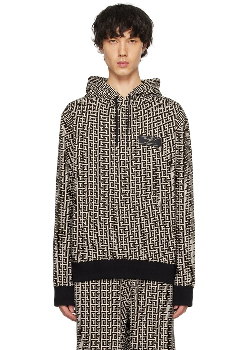 Balmain Off-White & Black Monogram Hoodie