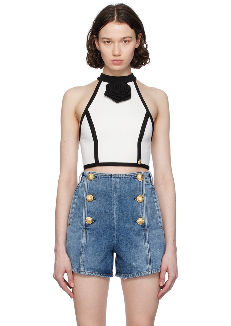 Balmain Off-White Rose Tank Top