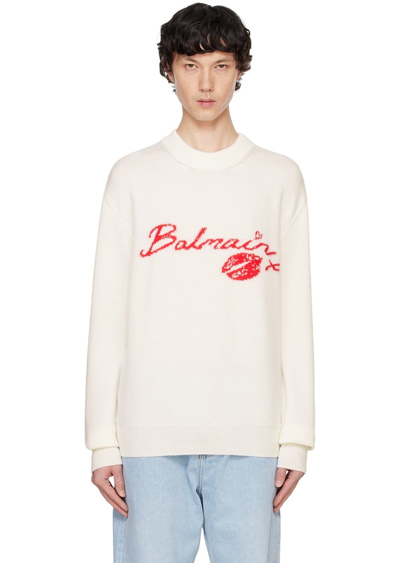 Balmain Off-White Wool 'Balmain Kiss' Sweater