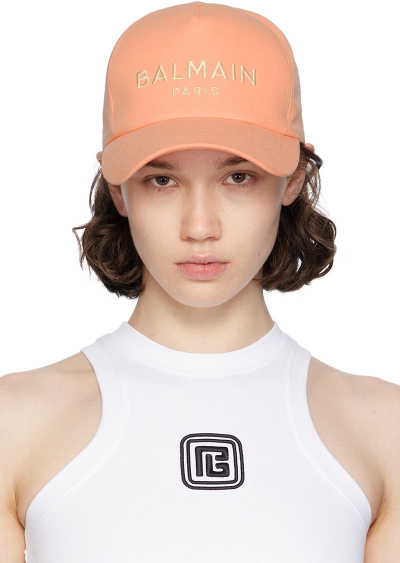 Balmain Orange Embroidered 'Balmain Paris' Cap