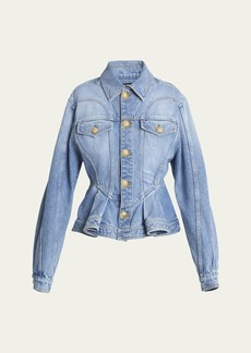 Balmain Peplum Denim Jacket with Gold-Tone Buttons