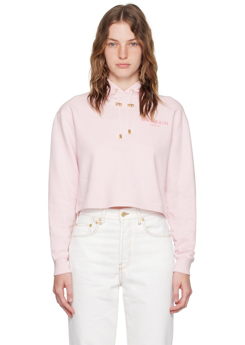 Balmain Pink 'Balmain Paris' Flocked Hoodie