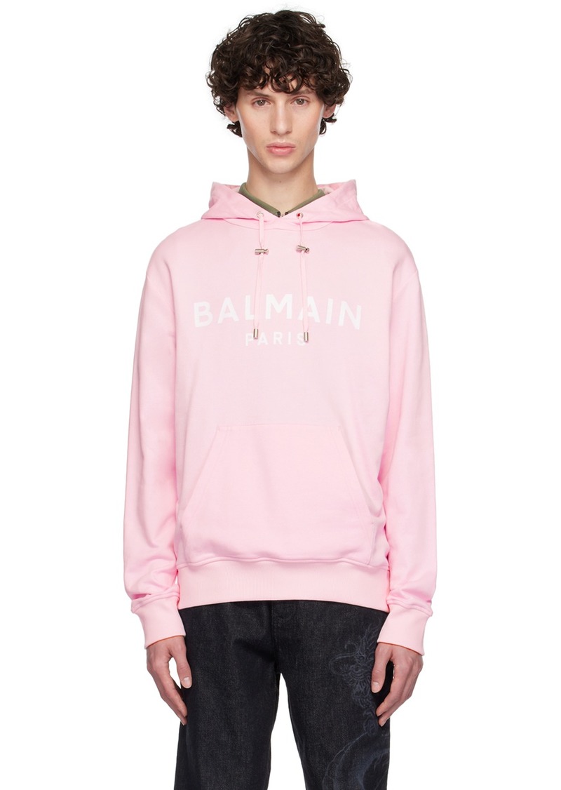 Balmain Pink Printed Logo Hoodie