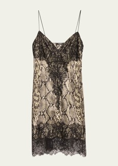 Balmain Python Print and Lace Silk Mini Dress
