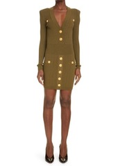 Balmain Rib Long Sleeve Body-Con Sweater Minidress