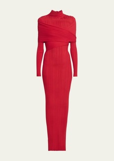 Balmain Ribbed Knit Turtleneck Bodycon Maxi Dress