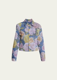 Balmain Rose-Print Denim Jacket