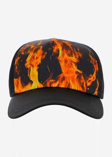 BALMAIN SATIN BASEBALL CAP WITH FIRE PRINT