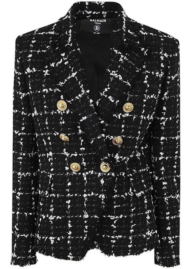 BALMAIN SIX BUTTON DOUBLE BREASTED SQUARED TWEED JACKET CLOTHING