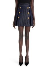 Balmain Six-Button Metallic Pinstripe Denim Miniskirt