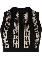 BALMAIN Sleeveless monogram striped cropped top