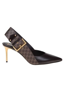 BALMAIN SLINGBACK IN MONOGRAMMED LEATHER AND CANVAS