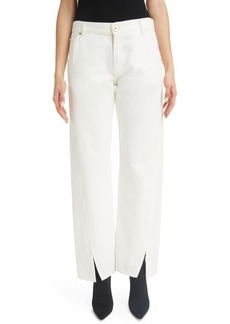 Balmain Slit Front Straight Leg Nonstretch Jeans in White at Nordstrom