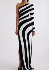 Balmain Stripe One-Shoulder Maxi Dress