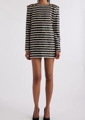 Balmain Stripe Sequin Long Sleeve Minidress