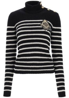 Balmain striped sweater with logo patch